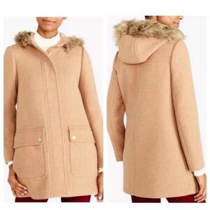 J Crew Vail Parka Hooded Coat Fur Wool Blend Women's Camel Tan Jacket Camel Sz 6